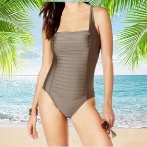 CALVIN KLEIN Pleated One-Piece Swimsuit-bronze